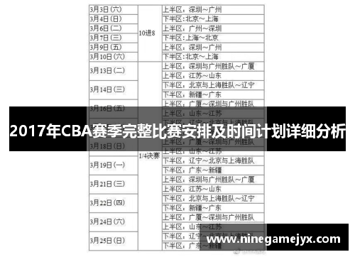 2017年CBA赛季完整比赛安排及时间计划详细分析